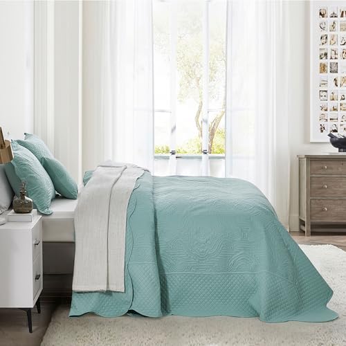 HZ & HY Seaglass Oversized Alaskan King Bedspread 138x122 Ultrasonic Damask Extra Wide