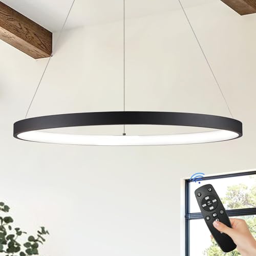 AIRYPHANT 23.6-Inch Black Inward Light Ring LED Pendant Chandelier Dimmable for Dining & Living Rooms