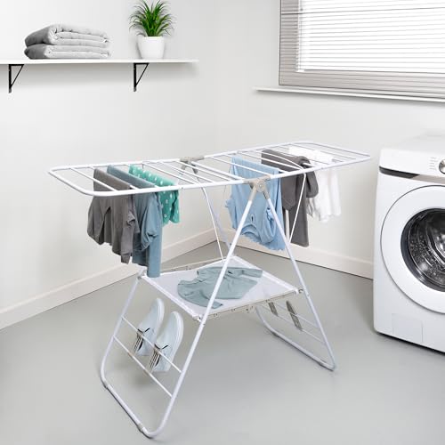 Honey-Can-Do White Heavy-Duty Gullwing Clothes Drying Rack 57" W - Collapsible Indoor/Outdoor Laundry Organizer