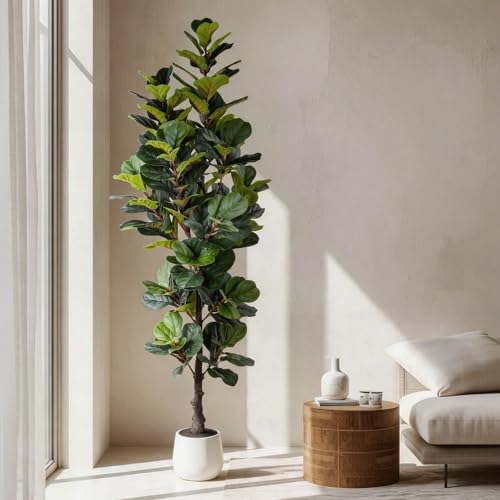 6FT Artificial Fiddle Leaf Fig Tree with Realistic Leaves and Modern Planter