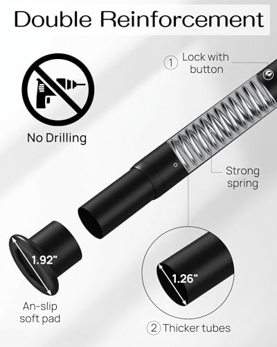EZFurni Black Tension Curtain Rod 42-123 Inches No Drilling Window Support