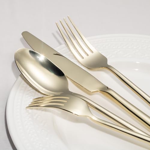 Champagne Gold 45-Piece Flatware Set for 8 - Forged Stainless Steel Modern Tableware