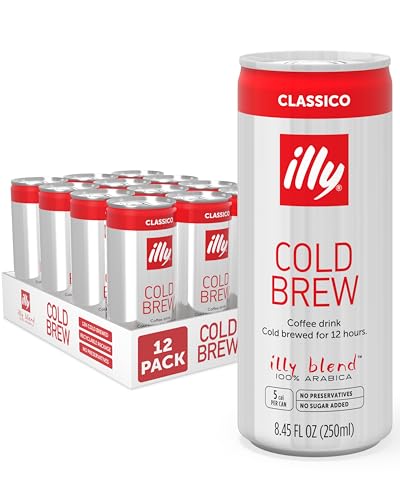 Illy Classico Cold Brew Coffee 8.45oz Can Pack of 12 - Ready-to-Drink, Arabica, Smooth & Refreshing
