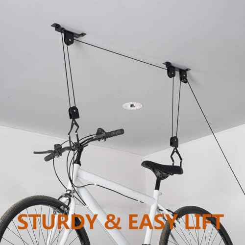 Wallmaster 2-Pack Ceiling Bike Hanger with Adjustable Steel Hoist and Locking Hooks for Garage Storage