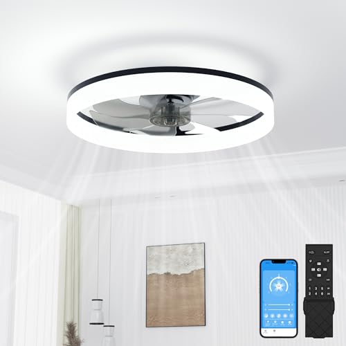 VOLISUN Black 20in LED Ceiling Fan with Lights, Dimmable Remote, Quiet Flush Mount