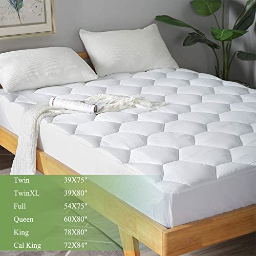 King Mattress Pad with Deep 8-21 Inch Pocket - Ultra Soft Quilted Fitted Cover - White