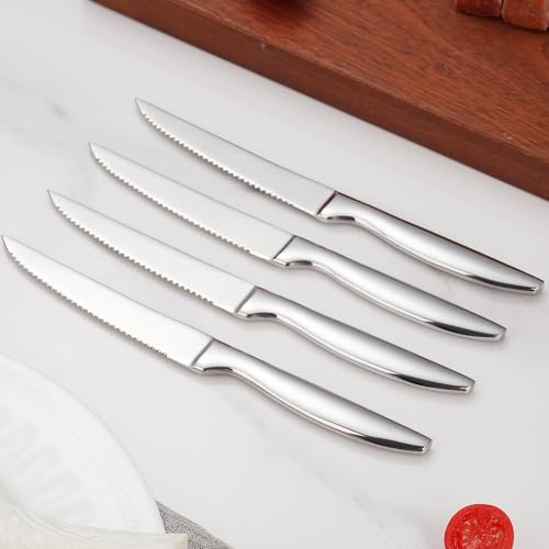 8-Piece Serrated Steak Knives Set - Stainless Steel Kitchen Cutlery, Silver Variation