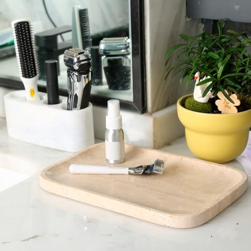 Karibiber Travertino Romano Marble Vanity Tray - Italian Stone Jewelry & Perfume Holder