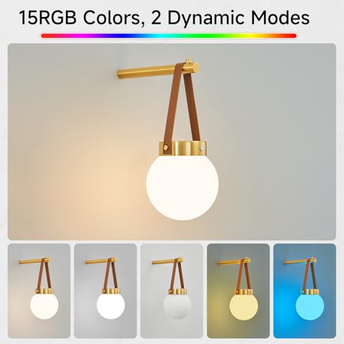 Vokmon Battery-Operated Wall Sconce Set of 2 Modern Milk Glass Globe Lights