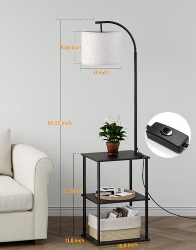 PARTPHONER Black Floor Lamp with Table 2-Pack – Nightstand & Side Table Set