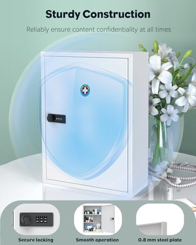 Uniclife Locking Medicine Cabinet with Code - Combo Lock, Large Wall-Mount