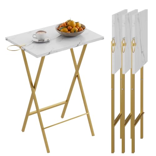Folding TV Tray Table Set of 4 with Cup Holders - Gold | Portable Dinner & Snack Tables for Couch & Small Spaces