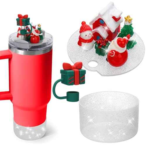 Mity rain Christmas Cup Accessories for Stanley Cup 30oz 40oz,Including Boot, Silicone Straw Topper Cover Cap, Lid Charms for H2.0 Tumbler (Gift Box 40 oz)