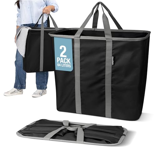 CleverMade Collapsible Laundry Caddy 2-Pack Midnight Black & Shadow Gray