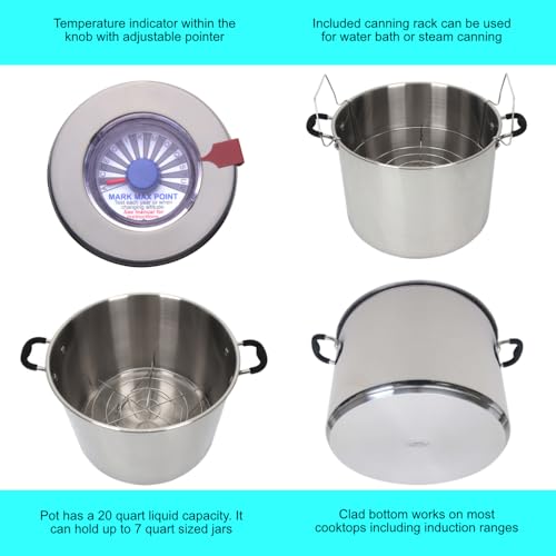 Stainless Steel Canning Pot with Rack - 20 Qt Water Bath & Steam Canner for All Cooktops