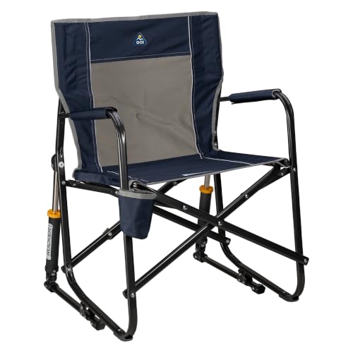 GCI Outdoor Freestyle Rocker Camping Chair - Indigo Blue, Portable Folding Rocking Chair with Drink Holder & Durable Armrests