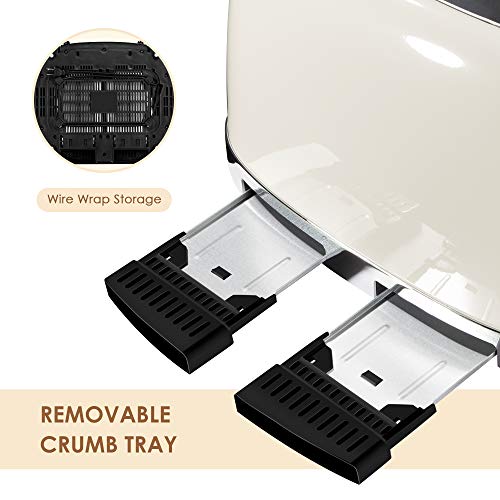 Cream 4 Slice Toaster with Retro Stainless Steel Finish, Wide Slots & Bagel Function
