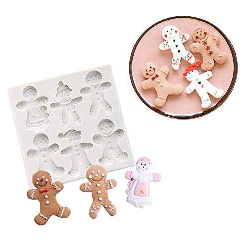 Set of 4 Christmas Fondant Molds, Xmas Cake Cupcake Decoration Silicone Chocolate Candy Mold, Christmas Tree/Gingerbread Man/Reindeer/Snowflake/Santa Claus Xmas Decor Resin Clay Molds