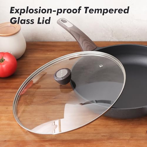 12.5 Inch Nonstick Frying Pan with Lid - Night Black, Induction Compatible