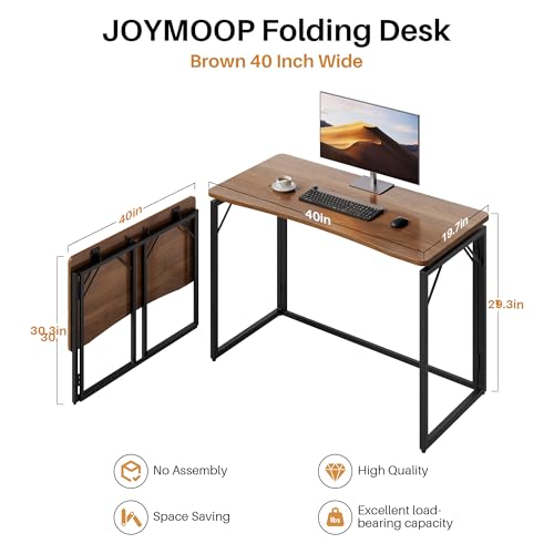 Brown 40-Inch Folding Desk - No Assembly Wooden Top, Space-Saving