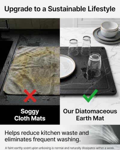 Black Stone Drying Mat for Kitchen Counter 24"x16” Soapstone