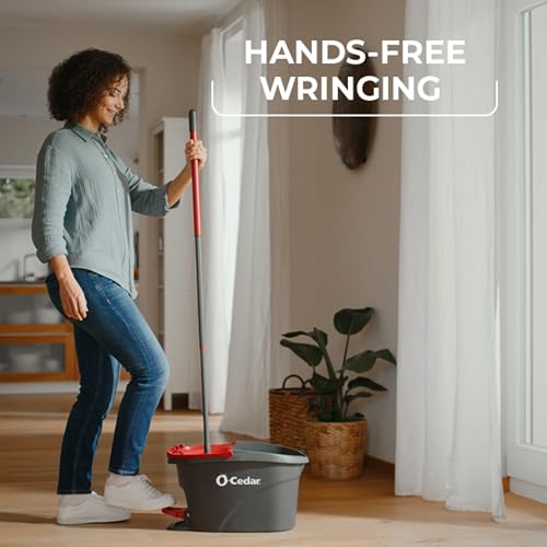Spin Mop & Bucket Floor Cleaning System with 2 Extra Refills - Hands-Free Wringing
