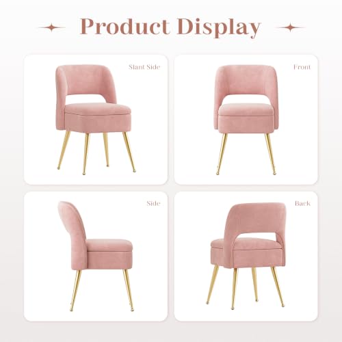 Pink Vanity Chair with Storage & Open Back - Adjustable Gold Metal Legs