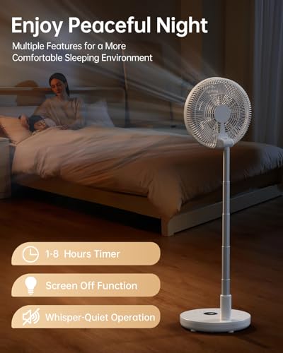TriPole 12 Inch White Oscillating Portable Fan with Remote & Long Battery Life