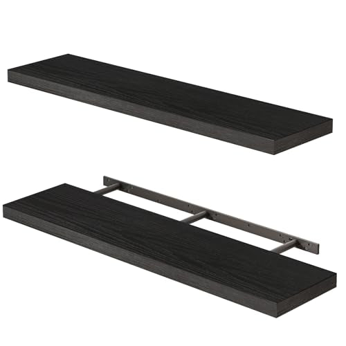 Fixwal Floating Wall Shelves Set of 2 - Black Woodgrain, 35.4 Inches