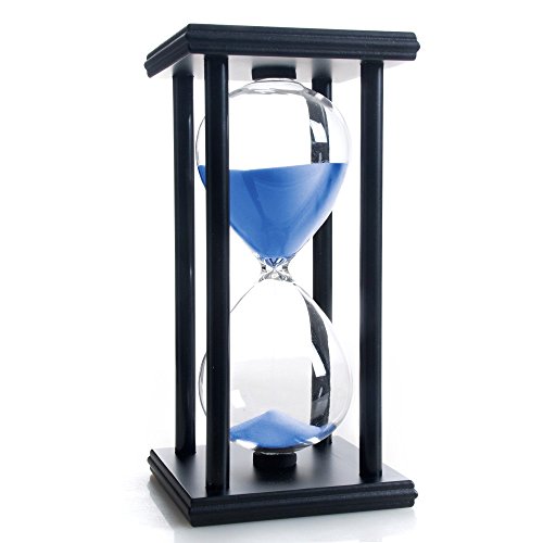 SAMLONG Blue Sand Hourglass Timer 60 Minutes Black Wooden Frame