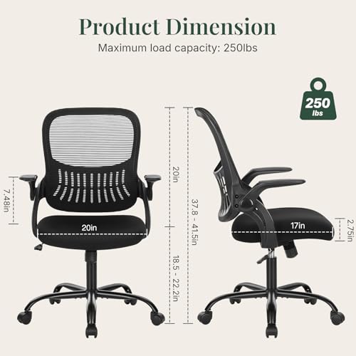 Ergonomic Office Desk Chair with Flip-Up Armrest & Lumbar Support