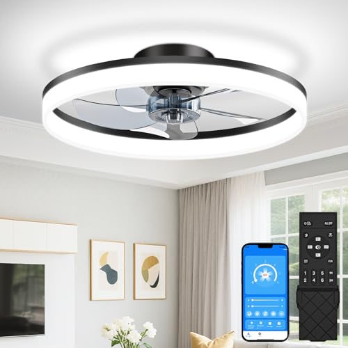 Black 20in VOLISUN Low Profile Ceiling Fan with Lights & Remote