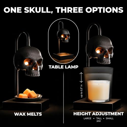Nomnu Skull Candle Warmer Lamp Black Gothic Decor with Timer & Dimmer