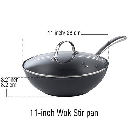 11-Inch Hard Anodized Nonstick Wok Pan with Lid - Heavy-Gauge Stir Fry Pan