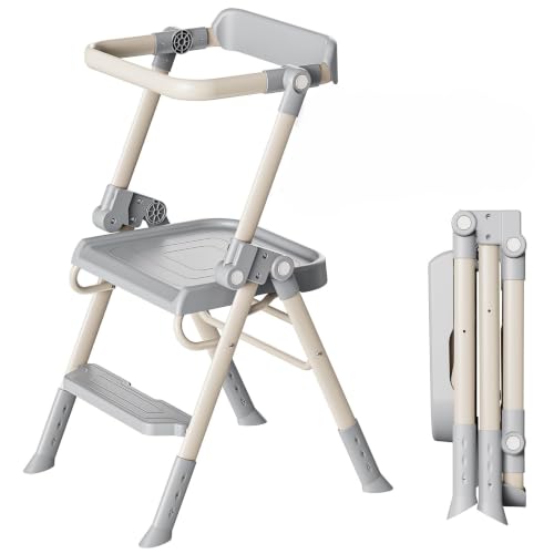 Toddler Step Stool with Safety Rail, Foldable Kids Kitchen Helper, Stable Anti-Drop Structure
