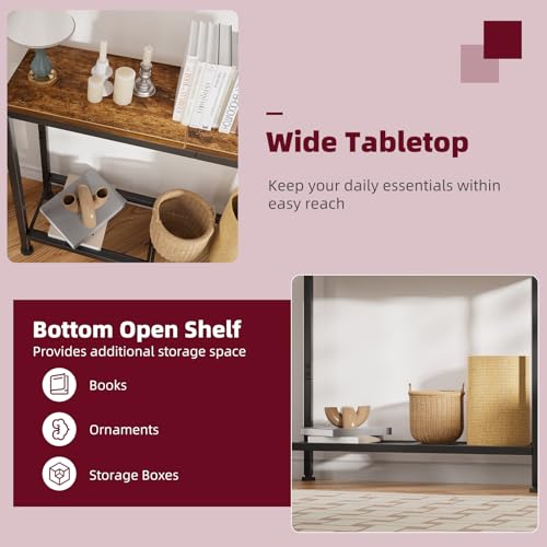 32-Inch Rustic Brown Console Table with Storage Shelf for Entryway & Living Room