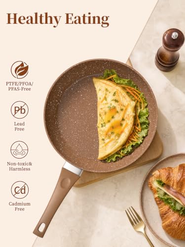 Innerwell Nonstick Ceramic Frying Pans Skillet Set with Lids - Gold, 8/9.5/11 inch
