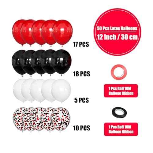 Black and Red White Balloons 50 Pack 12 Inch Latex Balloons with Confetti for Halloween Christmas Birthday Wedding New Year's Eve Valentine's Day Mother's Day Graduation Casino Party Decorations