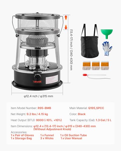 Portable Kerosene Heater & Stove 9000 BTU Indoor Outdoor Camping Fireplace with Adjustable Height