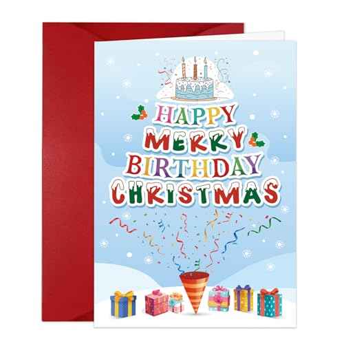 Merry Christmas Card Happy Merry Birthday Christmas Card Happy Birthday Merry Christmas Card with Envelope Funny Birthday Card Happy Christmas Birthday Card for Women Men Xmas Birthday Gift