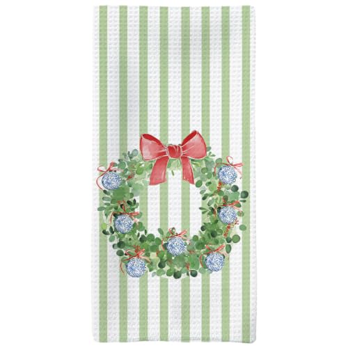 Tzhim Green Wreath Christmas Kitchen Towels 16x24in Hand Dishcloth Holiday Decor
