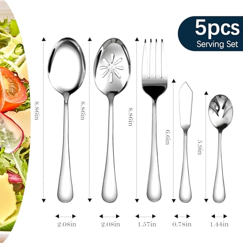 Stainless Steel Flatware Set for 8 with Serving Utensils - Modern 45 Piece