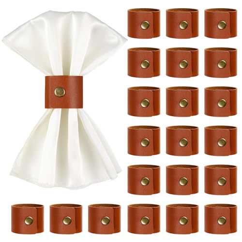 LemonRoad 40 Pcs Leather Napkin Rings Vintage Buckle Holder,Brown