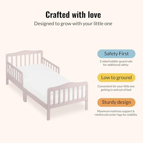Pink Toddler Bed - Classic Design, GREENGUARD Gold Certified, Safety Rails, Low-to-Floor
