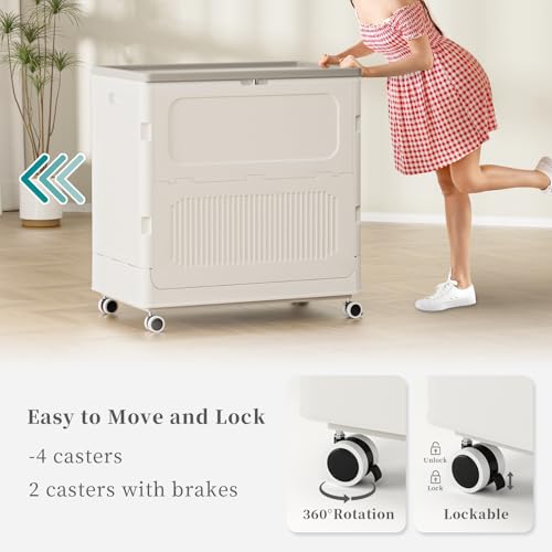 Milky 130L Rolling Laundry Hamper with Lid - Easy Move & Lock, Tall Storage Basket