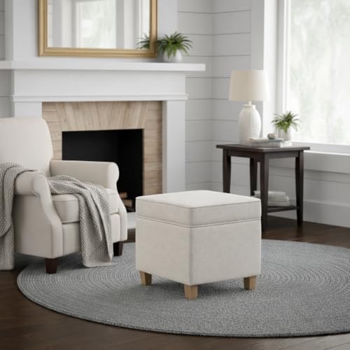 Cream Square Storage Ottoman with Lift-Off Lid - HomePop Classic Accent Piece