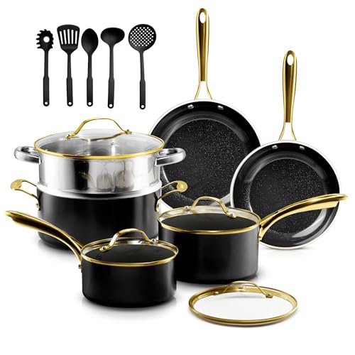 Gotham Steel 15-Piece Ceramic Nonstick Cookware Set with Steamer & Utensils