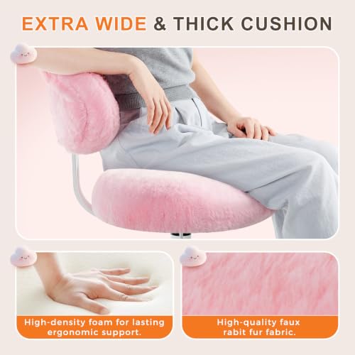 Pink Vanity Chair with Wheels & Height Adjustment - Stylish Home Office Desk Seat