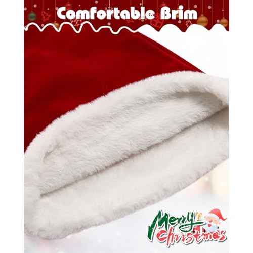 Santa Hat, Wine Red Christmas Hat for Adults Unisex Velvet Comfort Xmas Hat for New Year Festive Holiday Party Supplies