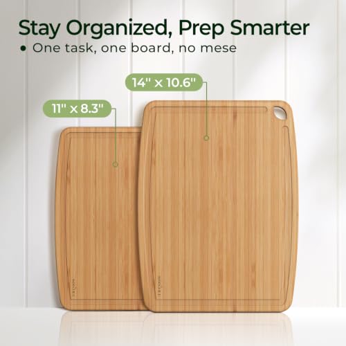 Keechee Bamboo Cutting Boards Set of 2 - Medium & Small Dishwasher Safe Wooden Chopping Boards with Juice Groove